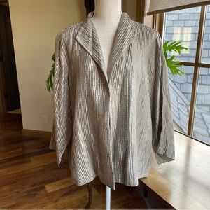 Eileen Fisher Silk Groove Crinkle Textured Taupe Open Blazer Jacket size XL